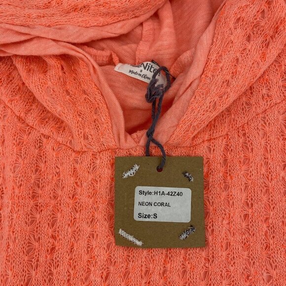 Hello Nite Size Small Coral Hoodie Waffle Knit Sweater Oversized NWT - Picture 6 of 10